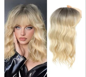 Toppers de cabello de 16 pulgadas 360° 3D Ombre raíz oscura a rubio Navidad y fiesta Año Nuevo - Imagen 1 de 7