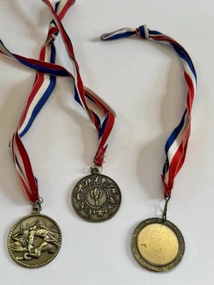 Lot Vintage Medals (3)-DINN BROS-Old Sport OLYMPIC with Original Lanyard - Image 1 of 4
