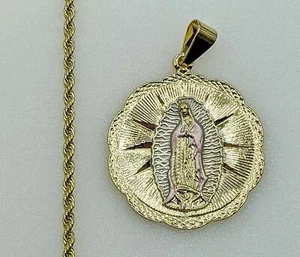 Virgin Mary Gold Plated Pendant 2mm Chain Necklace Jewelry Oro Virgen Guadalupe - Picture 1 of 7