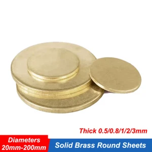Solid Brass Discs Blanks Metal Round Sheets Dia 20mm-200mm Thick 0.5/0.8/1/2/3mm - Picture 1 of 7
