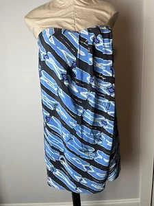 Vintage Y2K Tibi Silk Dress 8 Blue Abstract Print Sweetheart Strapless Pleated  - Picture 1 of 12