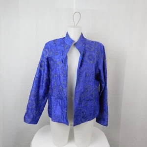 Chico's Open-Front Embroidered Silk Jacket - 2, Purple Rain #9528 - Picture 1 of 5