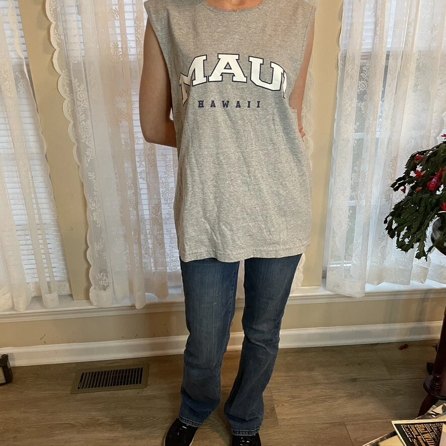 Camiseta/camiseta sin mangas gris Maui, Hawaii para hombre, talla L, cuello está cortado Foto 1 de 4