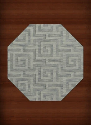 Blue Transitional Hand Hooked Squares Curls Blocks Area Rug Geometric DV13 - Image 1 of 2
