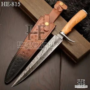 HUNTEX Handmade Damascus Blade, Olive-wood Handle, 390 mm Big Game Sticker Knife - Picture 1 of 11