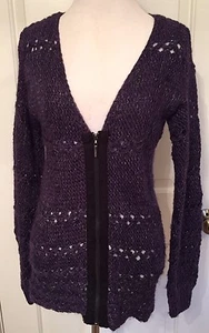TORY BURCH Women’s Sweater Cardigan PURPLE & SILVER SPARKLE ZIP Designer Size XS - Picture 1 of 7