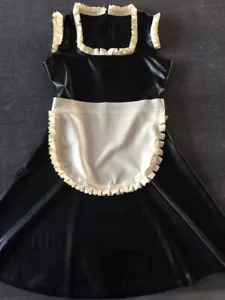latex rubber maid outfit cosplay uniform sexy lace dress black 0.4mm s-xxl - Picture 1 of 5