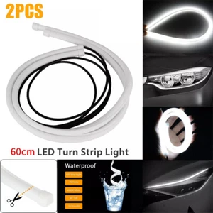 2x 60cm White Flexible Car LED DRL Tube Daytime Running Strip Light Headlight - Picture 1 of 9