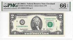 2003A Cleveland $2 FRN Harder to Find DD Block PMG 66 EPQ Gem Uncirculated - Picture 1 of 4