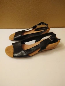 Aerosoles Yet Alone Black and Tan Open Toe Slingback Wedge Sandal Size10.5 - Picture 1 of 5