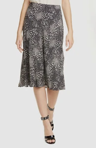 $420 Joie Women's Black Animal Print High Rise Waist Midi A-Line Skirt US Size 0 - Picture 1 of 6