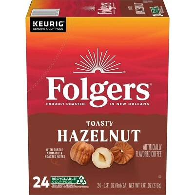 Folgers Toasty Hazelnut Artificially Flavored Coffee, Keurig K-Cups, 24 Count Bo - Image 1 of 4