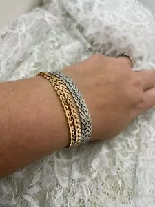 Gold Tone & Silver Tone Chevron Design Double Wrap Bracelets (2 Bracelets) - Picture 1 of 11