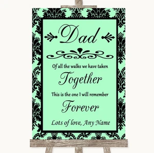 Mint Green Damask Dad Walk Down The Aisle Personalised Wedding Sign - Picture 1 of 8