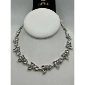 Joyería Noir Cristal Estrás Flor Distintivo Collar Plata Elegante Brillante - Imagen 1 de 7