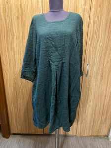 GUDRUN SJODEN KNIEKLEID BAUMWOLLE DUNKELGRÜN RELAXED PLISSEE KARIERT A-LINIE - M - Bild 1 von 12