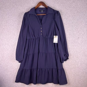 Mini Vestido Kensie Mujer 4 Azul Marino En Niveles Mangas Largas Botón Frente Informal Fiesta Nuevo con Etiquetas - Imagen 1 de 16