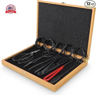 Bonsai Tools Set with Wood Box 12PCS Heavy Duty Bonsai Tree Kit, Trimming ... - Image 1 of 4