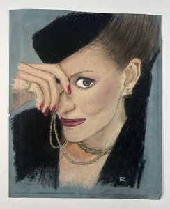 Original Pastell Portrait einer Frau mit Schmuck, 15x12" Vintage Kunst Mode Stil - Bild 1 von 11