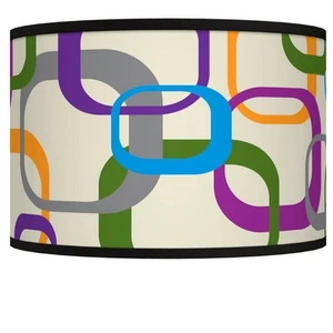 Drum Print Lamp Shade Retro Squares Scramble 12x12x8.5 Spider Harp and Finial - Picture 1 of 5