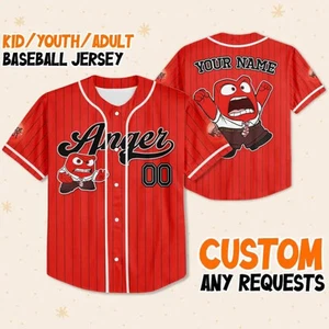 Custom Disney Inside Out Anger Simple Red Baseball Jersey - Picture 1 of 8