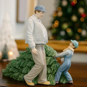 Grandeur Noel 2003 Porcelain Figurine Cutting Christmas Tree w/Father & Son READ - Picture 1 of 10