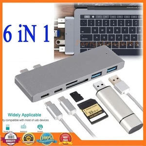 Hub USB C 6 en 1 pour MacBook Pro Dual Type C Adaptateur HDMI 4K USB 3.1 Lecteur de Carte - Photo 1/8