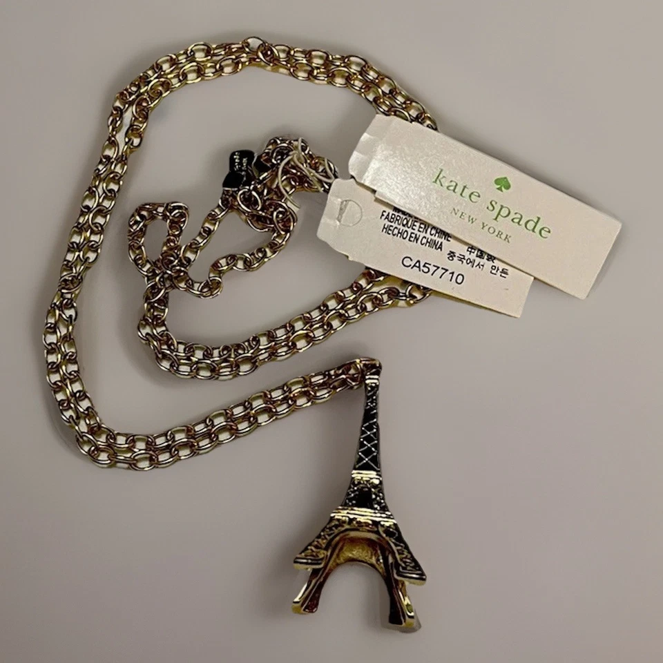 NEW kate spade NY Paris France Eiffel Tower 14k Yellow Gold Plated 30” Necklace - Image 1 of 1