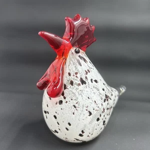 Art Glass Rooster Chicken Hen Figurine Paperweight Black Red White 4.25" - Picture 1 of 8