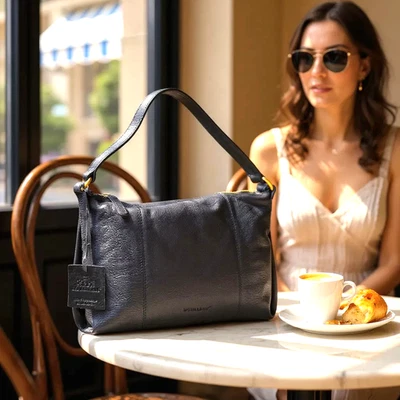 Rowallan Scotland Medium Soft Leather Navy Blue Double Strap Crossbody Bag 2956