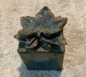 Small Hand Made Ceramic Cube with Stacked Leaf Design - Picture 1 of 7