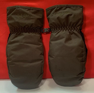 LL Bean Women's M Brown Goose Down Insulated Leather Palm Mittens Gloves READ - Image 1 of 4