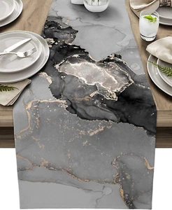 Marble Table Runner, Black and Gold Table Runner, Grey Abstract Art Table Runner - Picture 1 of 8