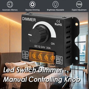 LED Light Strip Dimmer PWM Dimming Controller Knob ON/Off Switch DC 12V-24V 30A - Picture 1 of 15