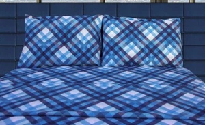 180 Gram Cotton Heavy Flannel Sheet Set (Navy Blue White, Queen Size) - Picture 1 of 7