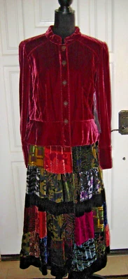 Classique Entier бордовый вискозы/шелковый бархат пеплум мандарин воротник куртка L - Изображение 1 из 4