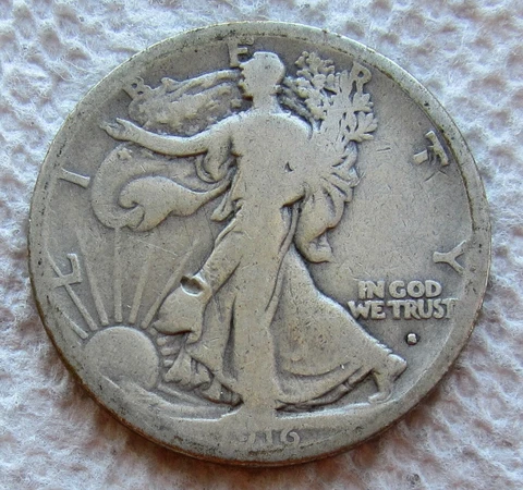 1916-S Walking Liberty Half Dollar Rare Key Date VG / Fine Cleaned Obverse Dig Cover