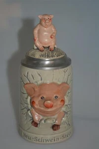 DIENER GERMANY NEU-SCHWEIN-STEIN BIERKRUGDiene ZINN ZINN KLAPPDECKEL SCHWEINE SCHWEINE - Bild 1 von 10