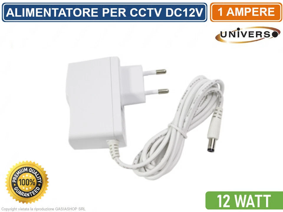 UNIVERSO ALIMENTATORE SWITCHING DC 12V 1A PER CCTV TELECAMERA CIRCUITO CHIUSO BIANCO