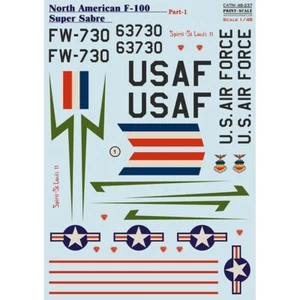 F-100 Super Sabre. Teil 1 Aufkleber für Flugzeug 1:48 Print Scale 48-237 Wet Decals - Bild 1 von 3