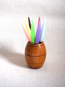 6 Cocktail-Spieße - Bowle-Gabeln Fass- DDR Vintage - Holz - Piekser  60er Jahre - Bild 1 von 2