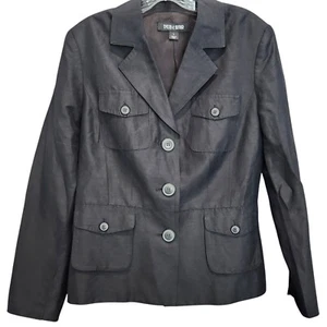Evelyn & Arthur Damen 4 Taschen Leinen & Seide Schwarz Blazer Knopf Jacke Gr. L - Bild 1 von 9