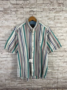 NWT VTG Ralph Lauren Chaps Striped Short Sleeve Button Up - Dead Stock - Sz L - Picture 1 of 9