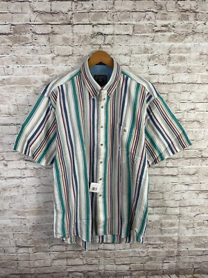 NWT VTG Ralph Lauren Chaps Striped Short Sleeve Button Up - Dead Stock - Sz L - Image 1 of 4