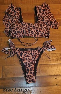 Women's Leopard Ruffle Swimsuit Sexy Cheeky Bikini Bottoms - Picture 1 of 2
