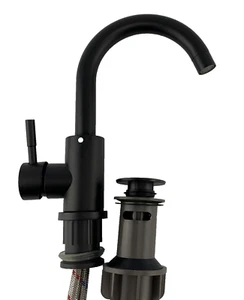 High Arc Bathroom Sink Faucet Single Handle Matte Black 360° Rotatable w/ Drain - Picture 1 of 6