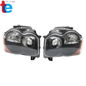 Black Headlights For 2008 -2010 Jeep Grand Cherokee Halogen Headlamps Left+Right - Picture 1 of 13