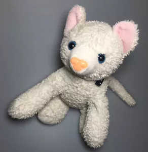 10 Zoll weiße Katze Katze Plüschtier rosa Ohren blaue Augen blau gepunktet Schleife Stofftier - Bild 1 von 3