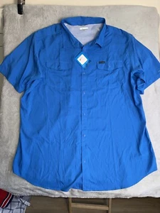 Columbia Shirt Men’s Blue Omni-shade Button Fishing Short Sleeve 3XT/3TL - Picture 1 of 14