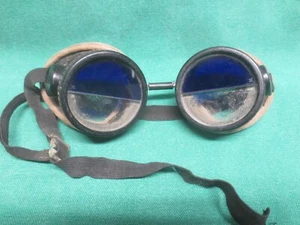 vtg Wilson Steampunk Welding Motorcycle Goggles Blue/Clear Split Lenses Cosplay - Picture 1 of 3